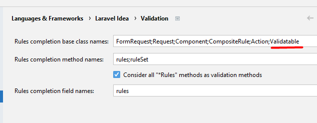 Validation settings